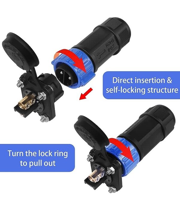 Waterproof Trolling Motor Plug & Receptacle M25-2PIn (12/24/36/48 Volts) (Pack Of 2)
