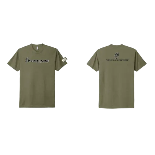Native Watercraft "Native Watercraft" Slogan T-Shirt Fishing Is Good Here