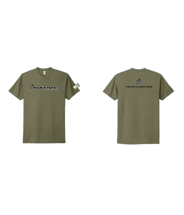 Native Watercraft "Native Watercraft" Slogan T-Shirt Fishing Is Good Here