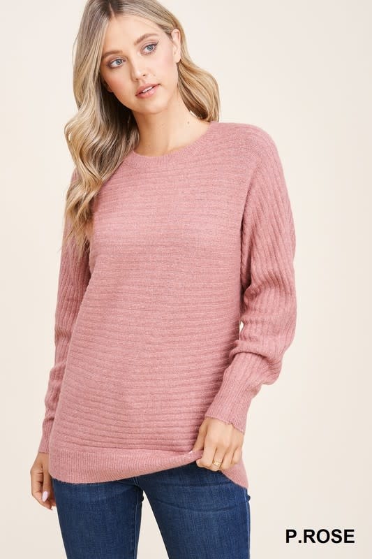 Crew Neckline Ribbed Texture Sweater main image 0