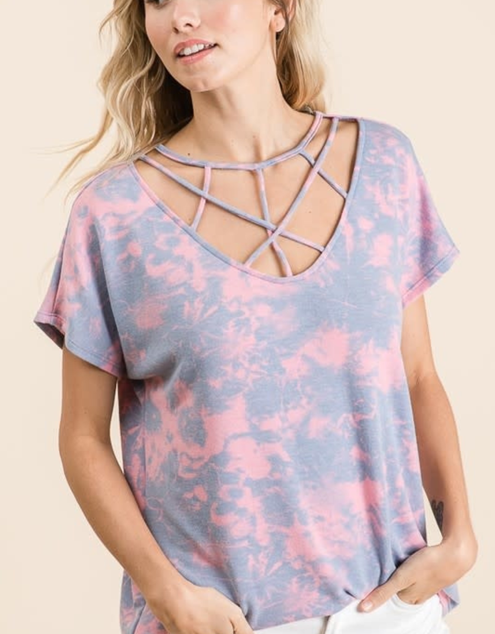 TLC Tiedye crisscross knit top