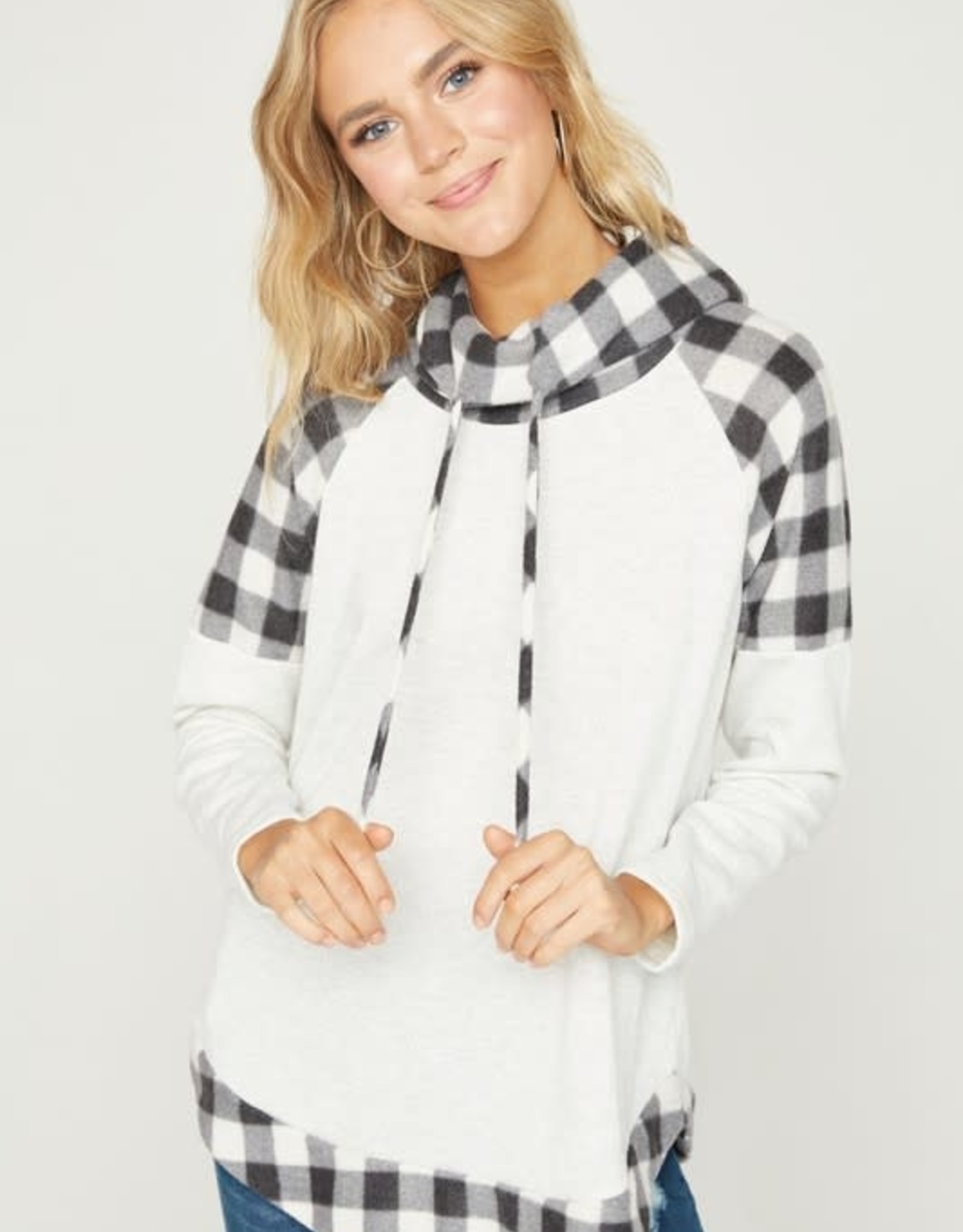 TLC Buffalo plaid contrast top