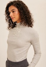 TLC PIN STRIPE SHIRRING MOCK NECK FITTED SWEATER