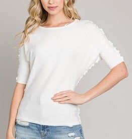 TLC Ruffled Short Sleeve Dolman with Button Back