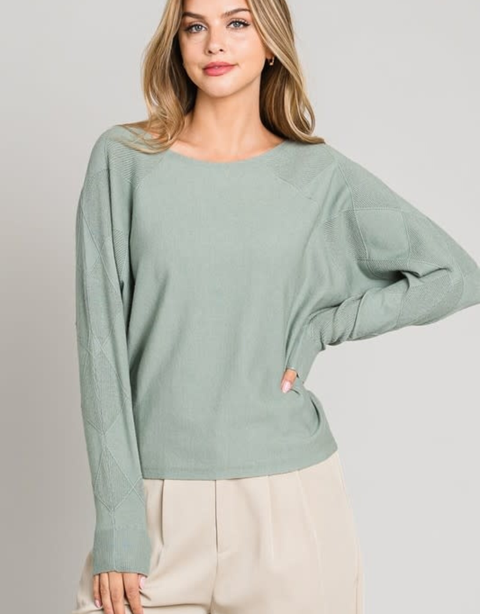 TLC Mixed Texture Sleeves Fine Gauge Sweater