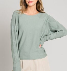 TLC Mixed Texture Sleeves Fine Gauge Sweater