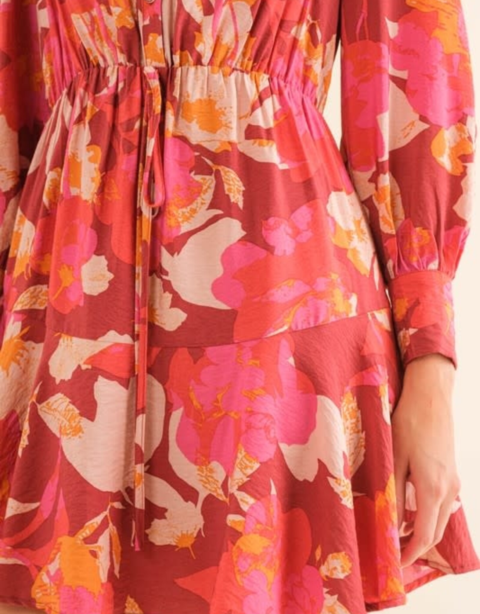 TLC Floral Long Sleeve Button Down Mini Dress