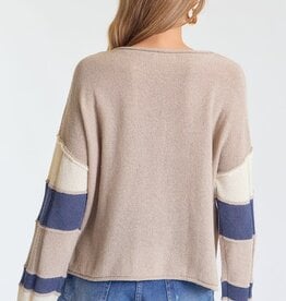 TLC MULTI STRIPE SLEEVE SWEATER TOP