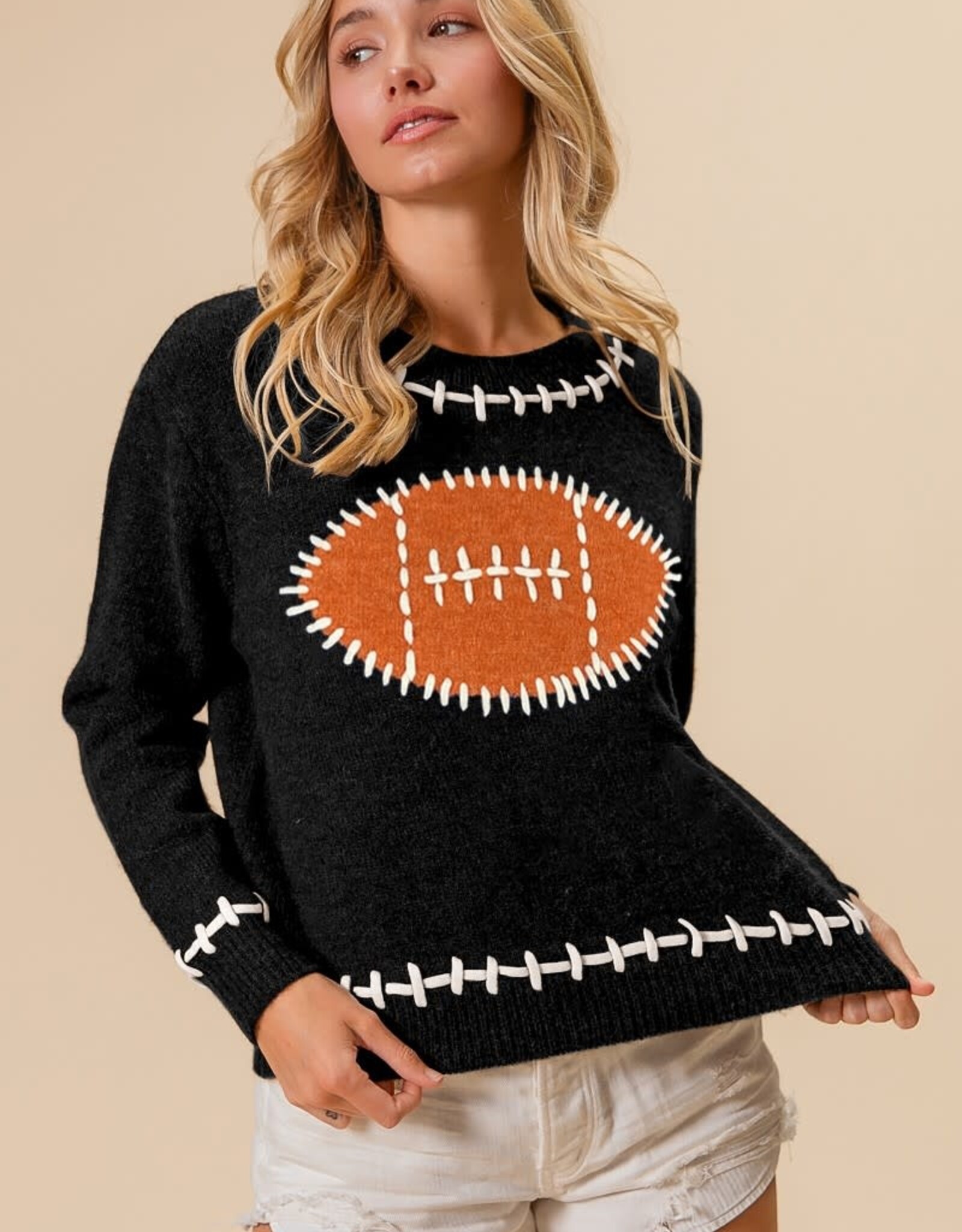 TLC STITCH OUTLINE KNIT FOOTBALL PATTERN SWEATER