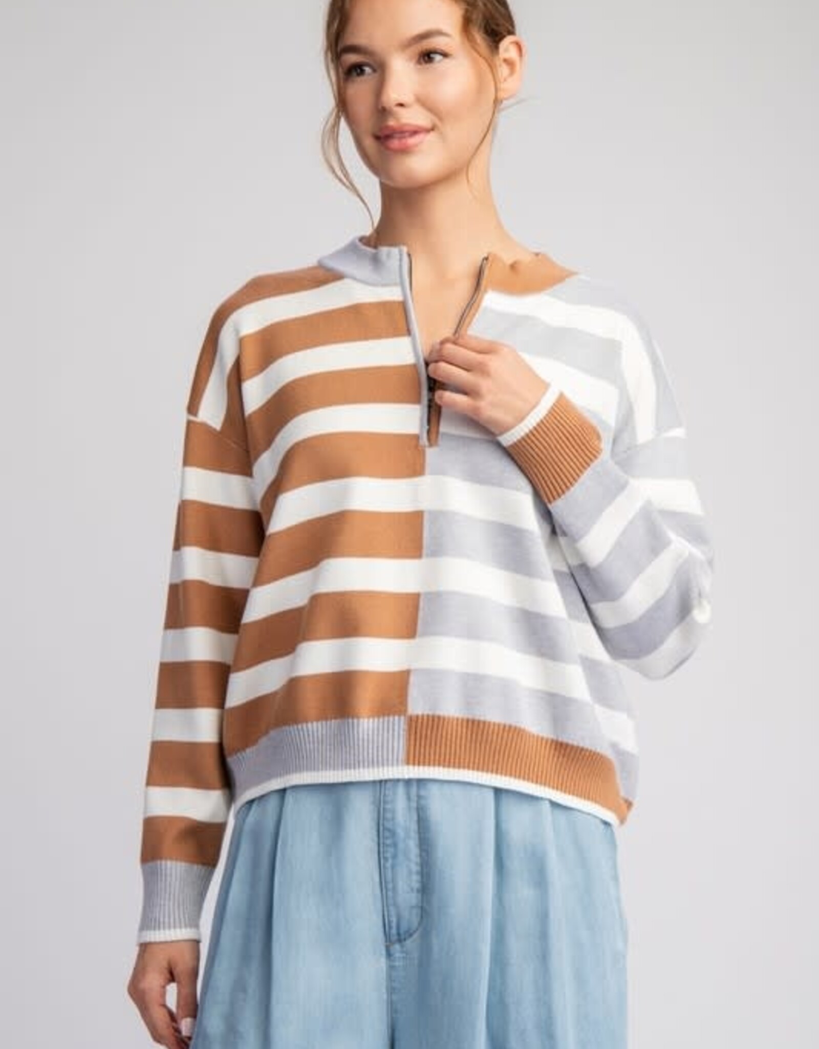 TLC COLOR BLOCK STRIPED PULLOVER SWEATER