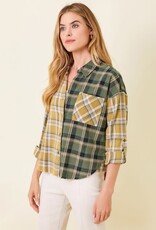 TLC Frayed Hem Color Blocked Check Shirt
