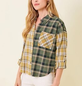 TLC Frayed Hem Color Blocked Check Shirt