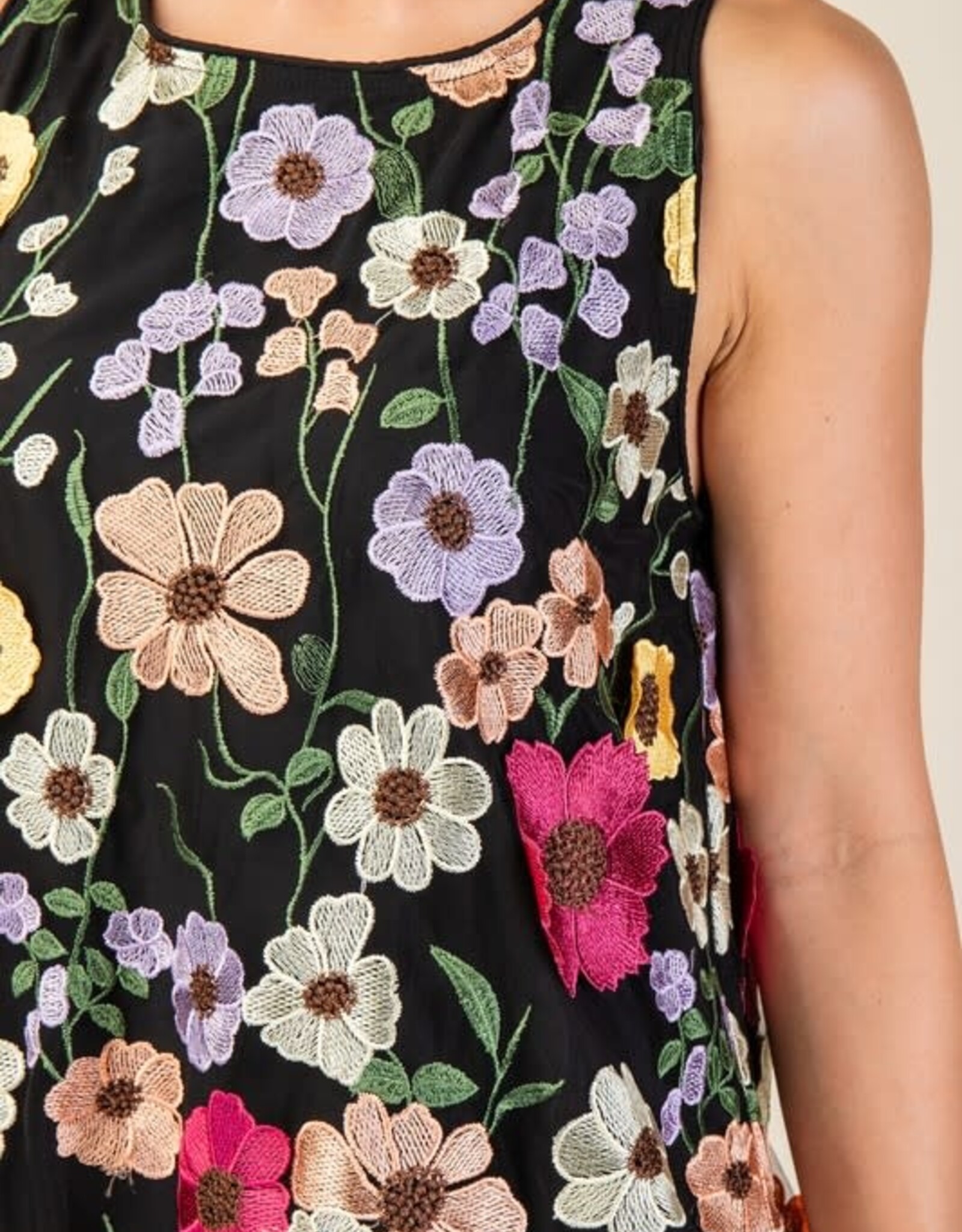 TLC 3D Floral Embroidered Sleeveless Mini Dress