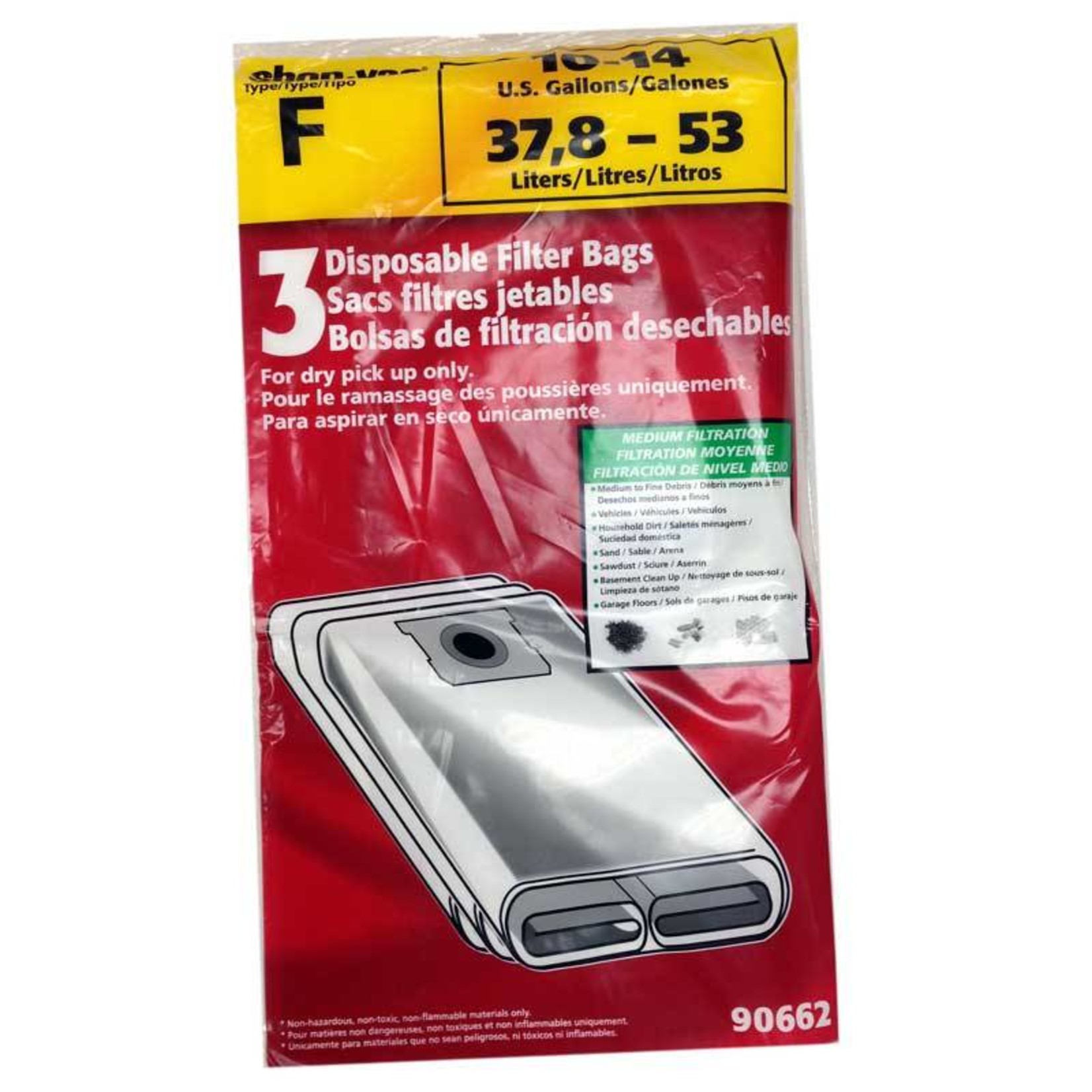 DVC Shop Vac Type "F" Vacuum Bags - 10-14 Gallon - 3pk