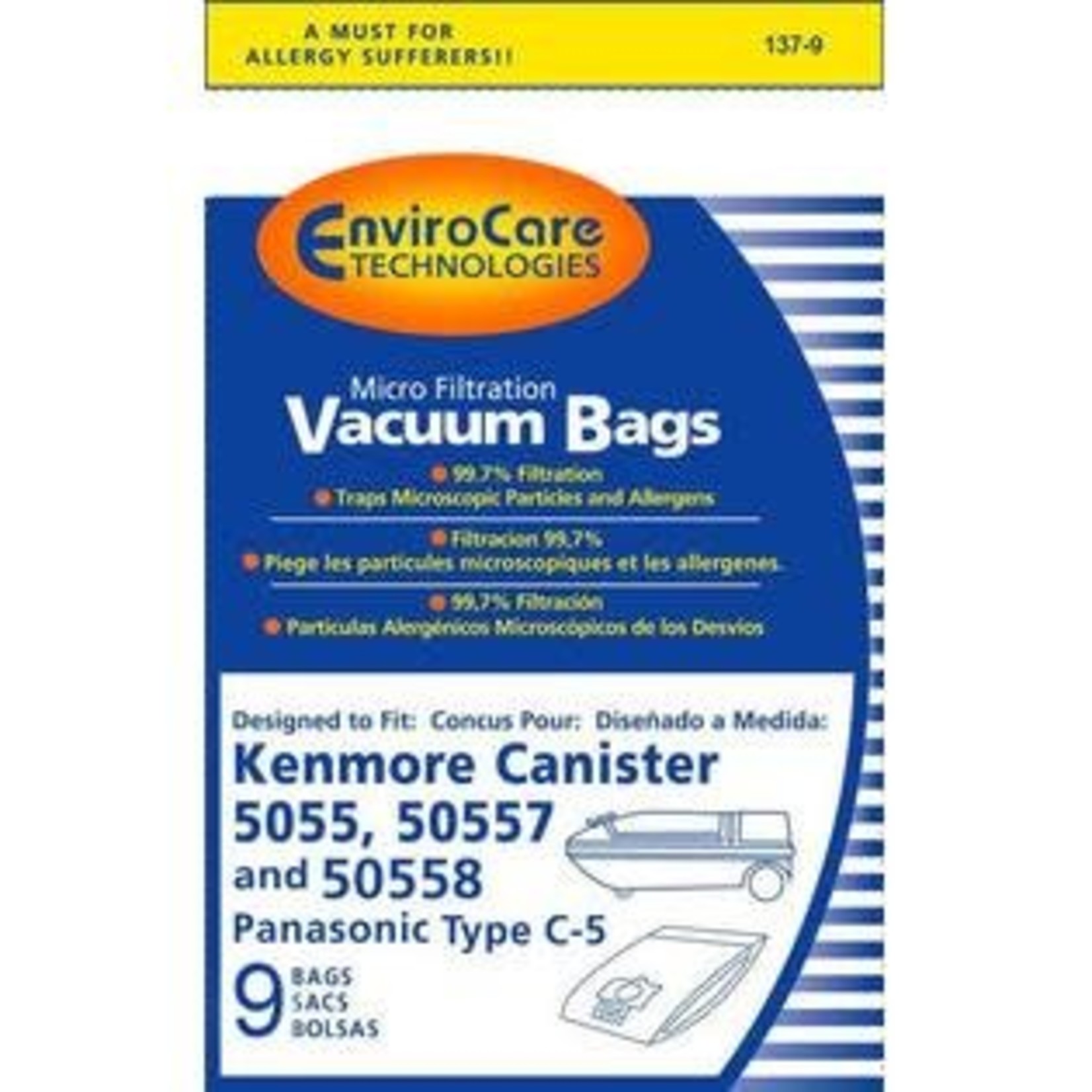 EnviroCare EnviroCare Kenmore Style "C" Canister Paper Bag - 5055, 50557, & 50558 - 9pk