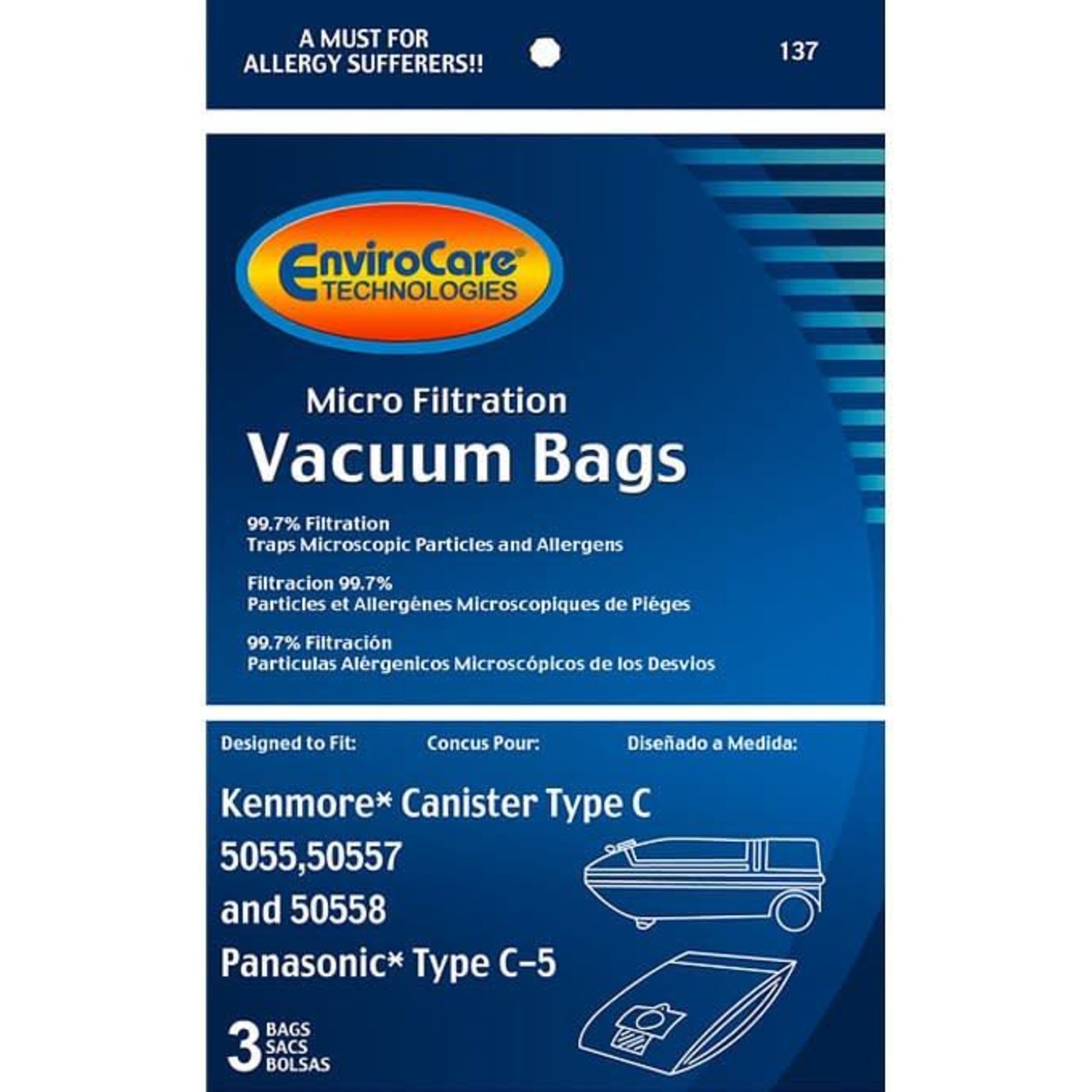 EnviroCare Kenmore Style "C" Canister Paper Bag - 5055, 50557, & 50558 - 3pk