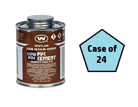Whitlam (1/2 Pint) of Clear Regular PVC Cement - Glue Case of 24
