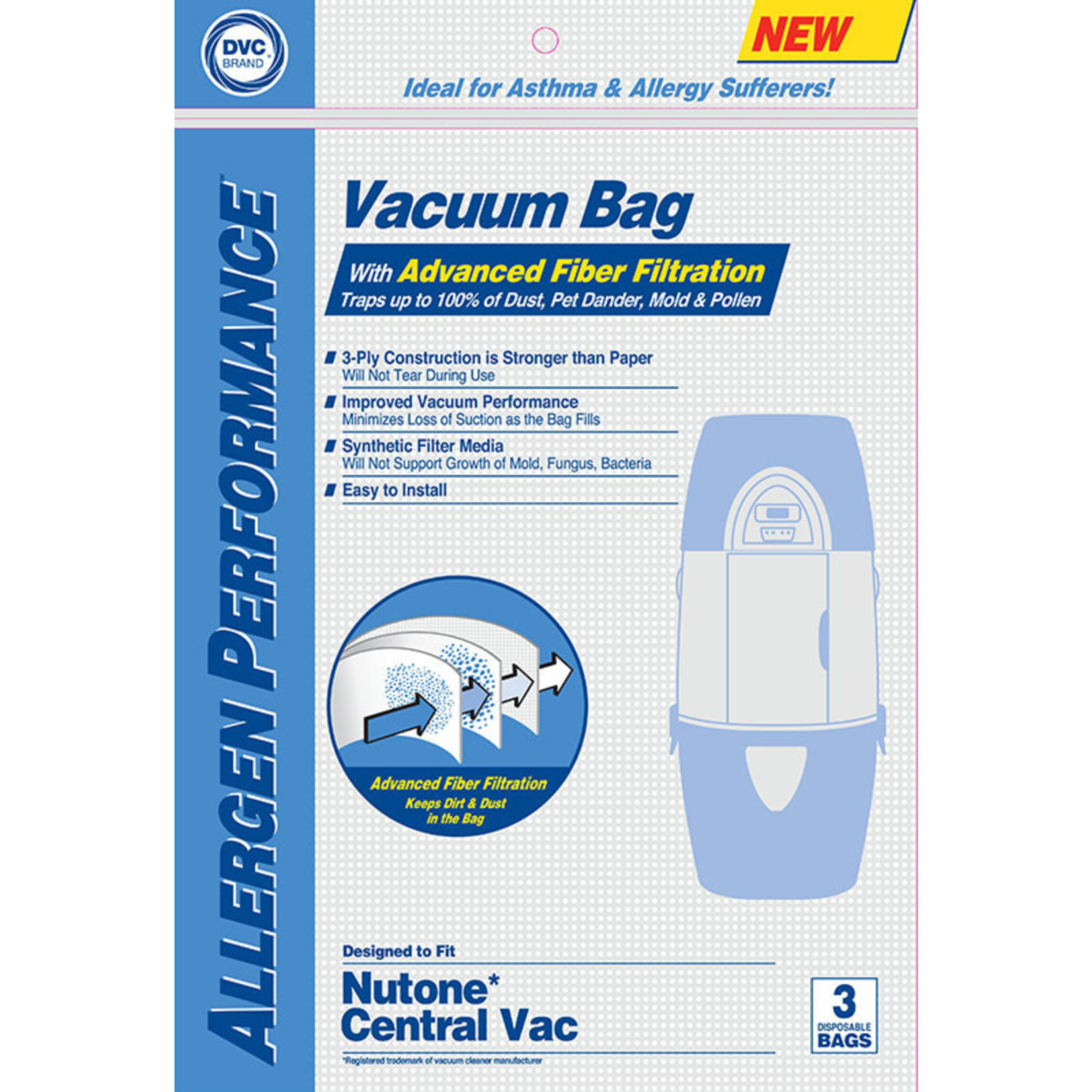 BEAM Central Vacuum Disposable Cloth Bags for Cyclovac, Nutone & Vacumaid - - 3-Pack