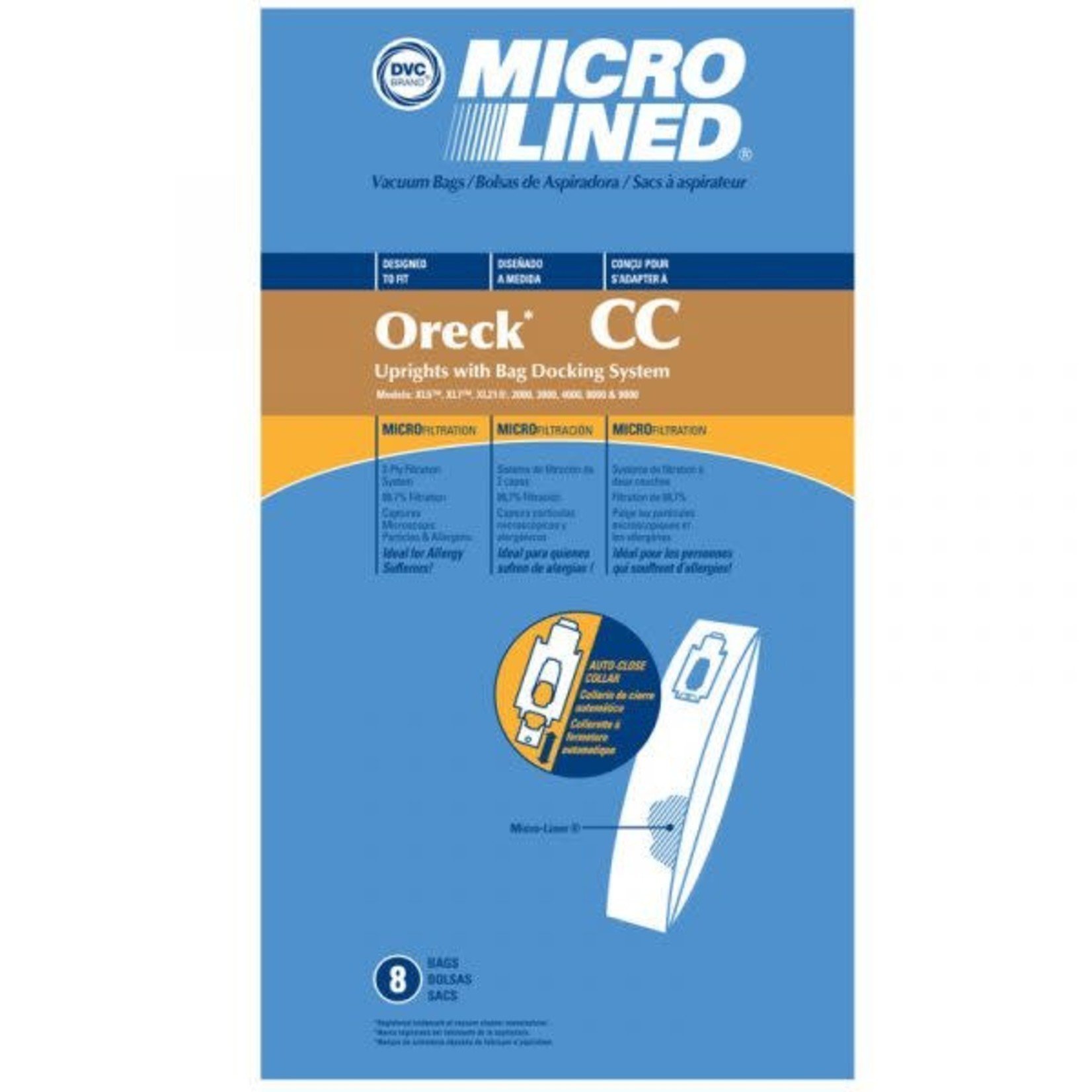 DVC Oreck Type "CC" Vacuum Bag - Fits Dock & Non-Dock - 8pk