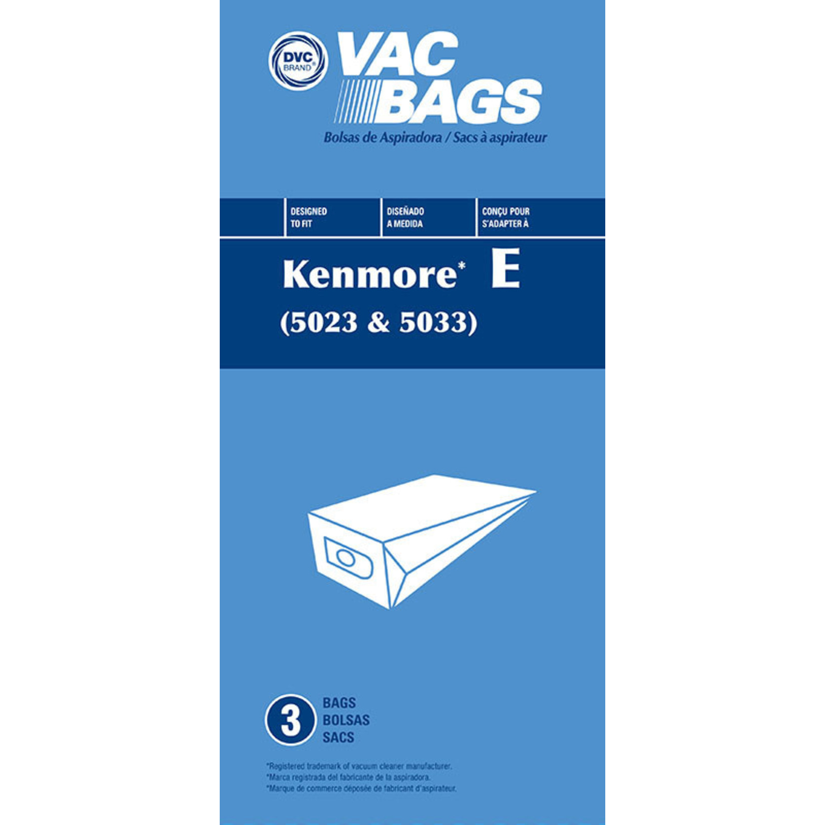 DVC Kenmore Style E "5023" & "5033" Paper Vacuum Bags  - 3pk