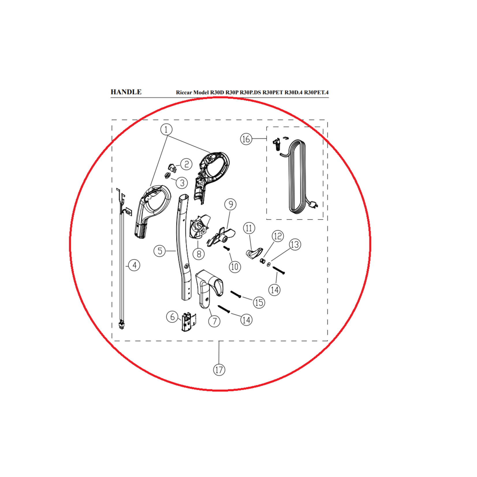 Riccar Riccar Brilliance Handle Assembly w/ Cord