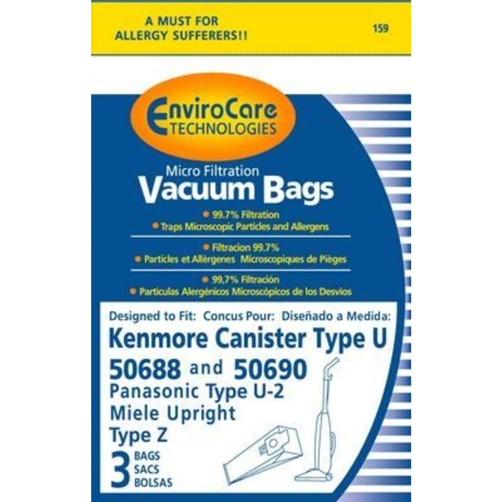 Kenmore Envirocare Kenmore Style "U", 50688 & 50690 Paper Vacuum Bags - 3pk