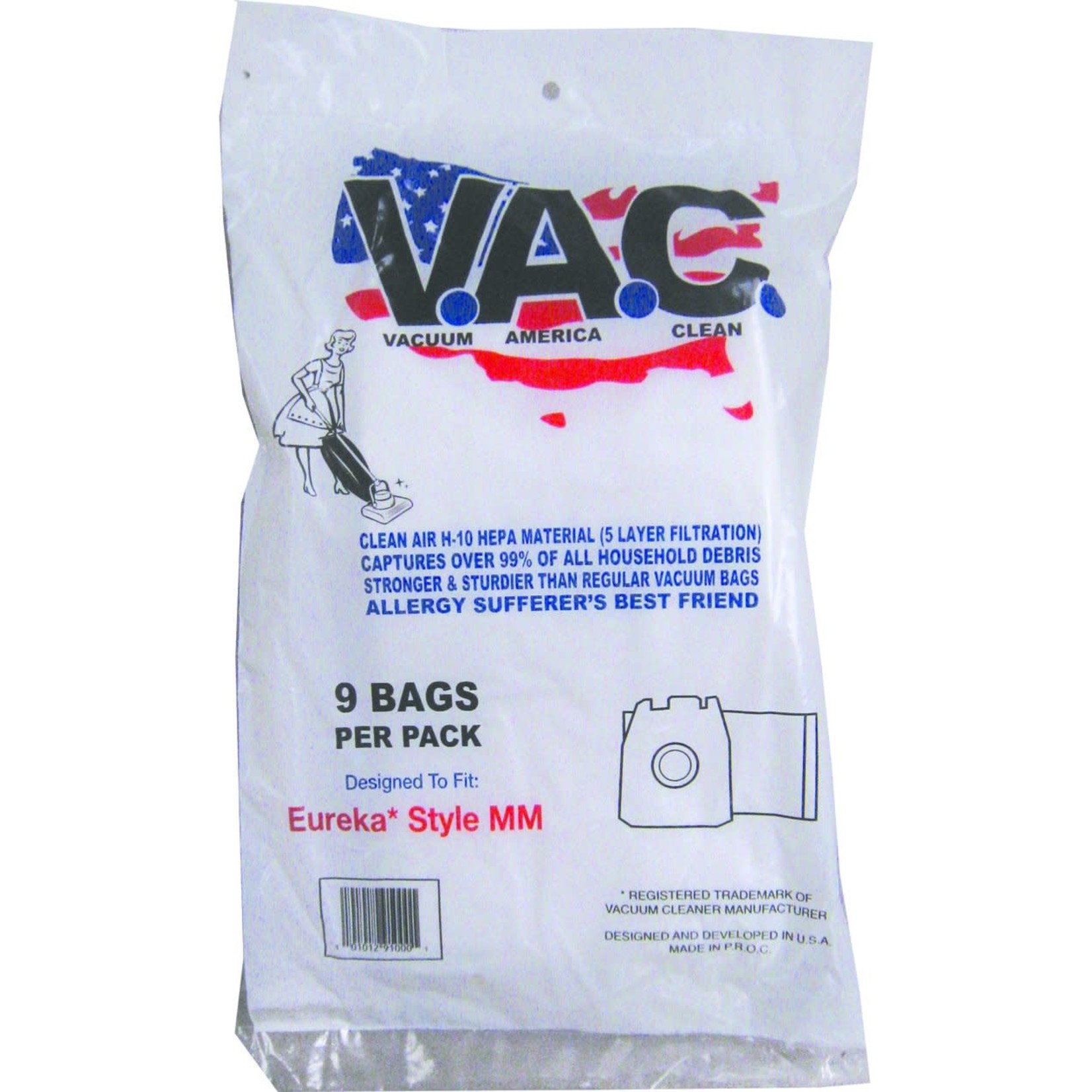 Vacuum America Clean VAC America Sanitaire Type MM HEPA Cloth Bag - 9pk