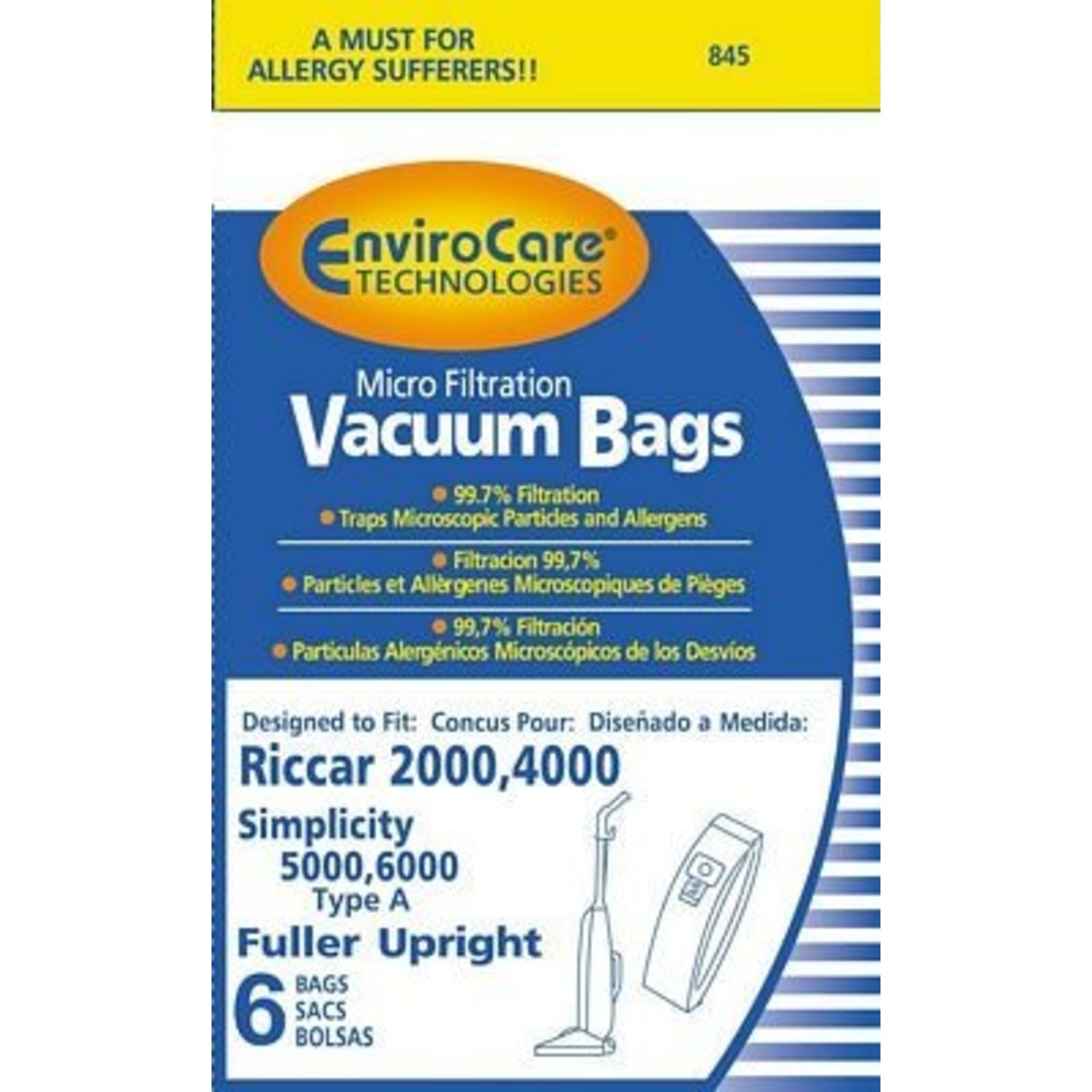EnviroCare Envirocare Riccar Type "A" Paper Vacuum Bags Fits C13-6 - 6pk