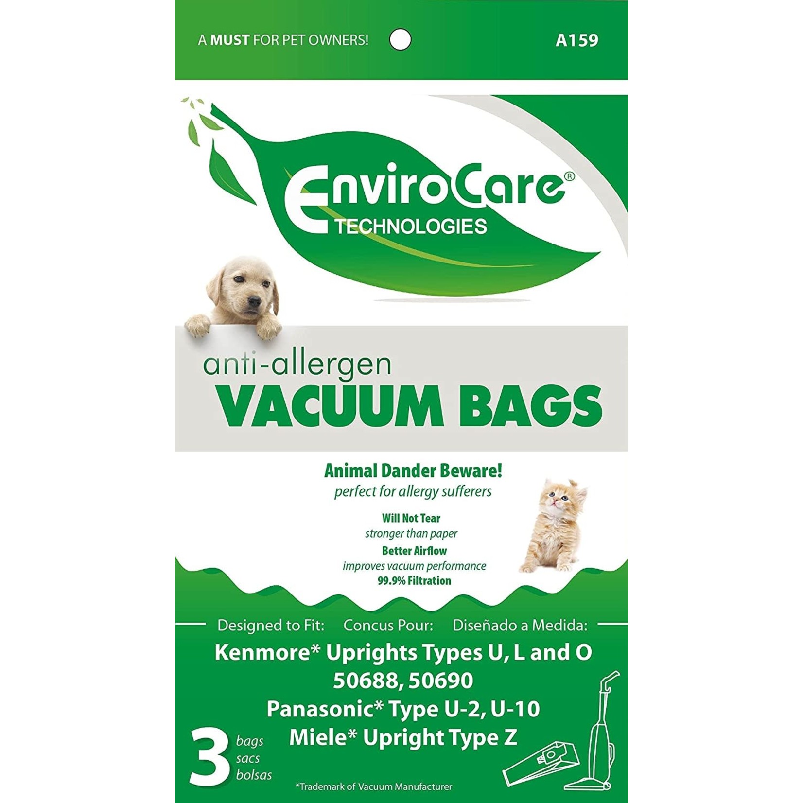 Envirocare Kenmore Style "U", 50688 & 50690 HEPA Bag (3pk) Swiss Boy