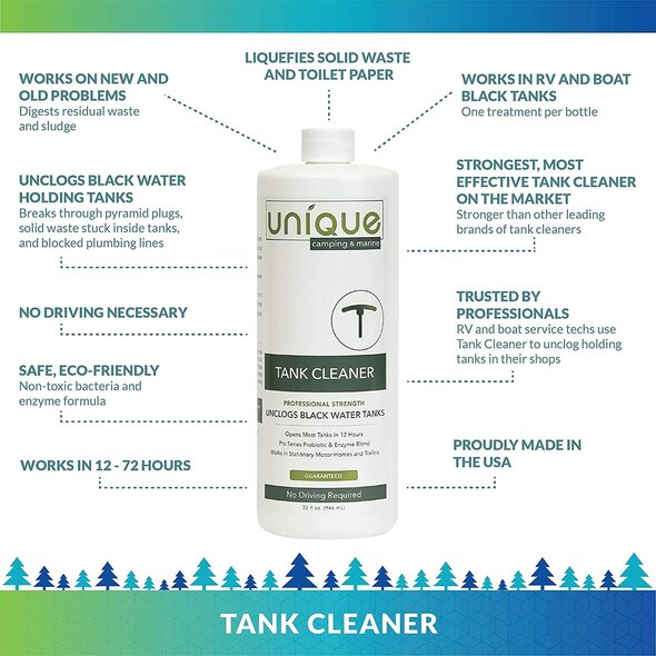 Unique Manufacturing Unique Tank Cleaner Liquid for RV and Boat Black Holding Tanks 32 oz.