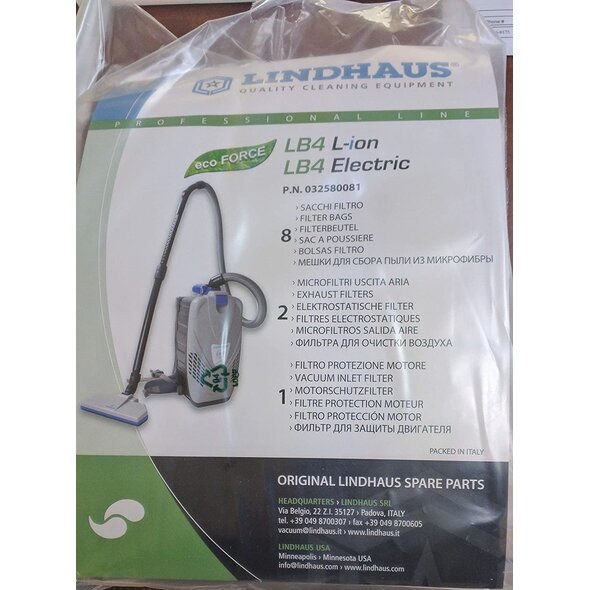Lindhaus Lindhaus LB4 Backpack HEPA Cloth Vacuum Bags - 8 Bags + 2 Filters