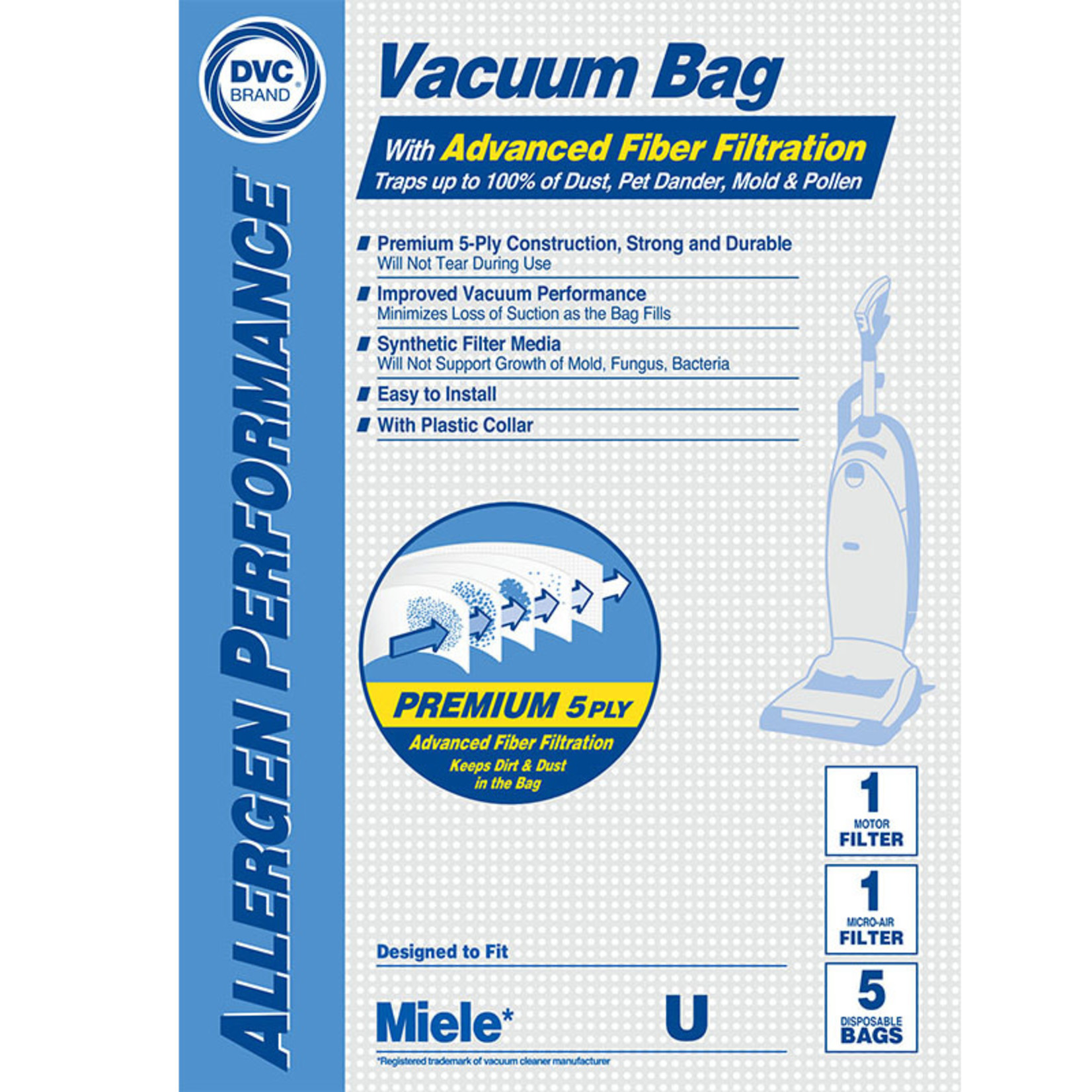 DVC DVC Miele Style "U" Cloth Bag (5pk & 2 Filter)