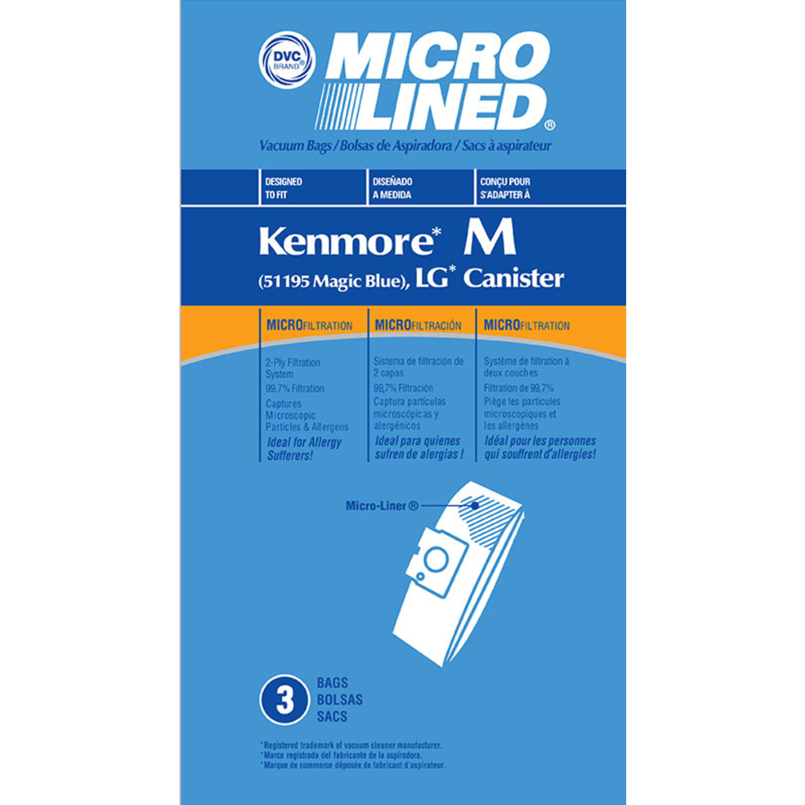 DVC Kenmore Style "51195 / Blue Magic" Canister Vacuum Bags  - 3pk