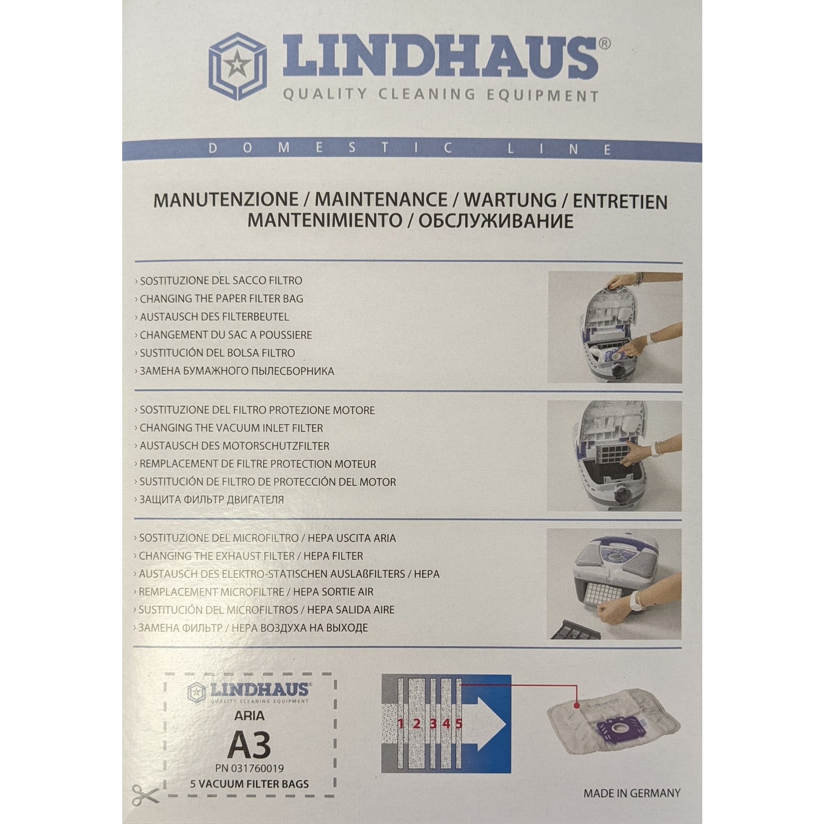 Lindhaus Lindhaus "A3" HEPA Cloth Vacuum Bag (5pk)