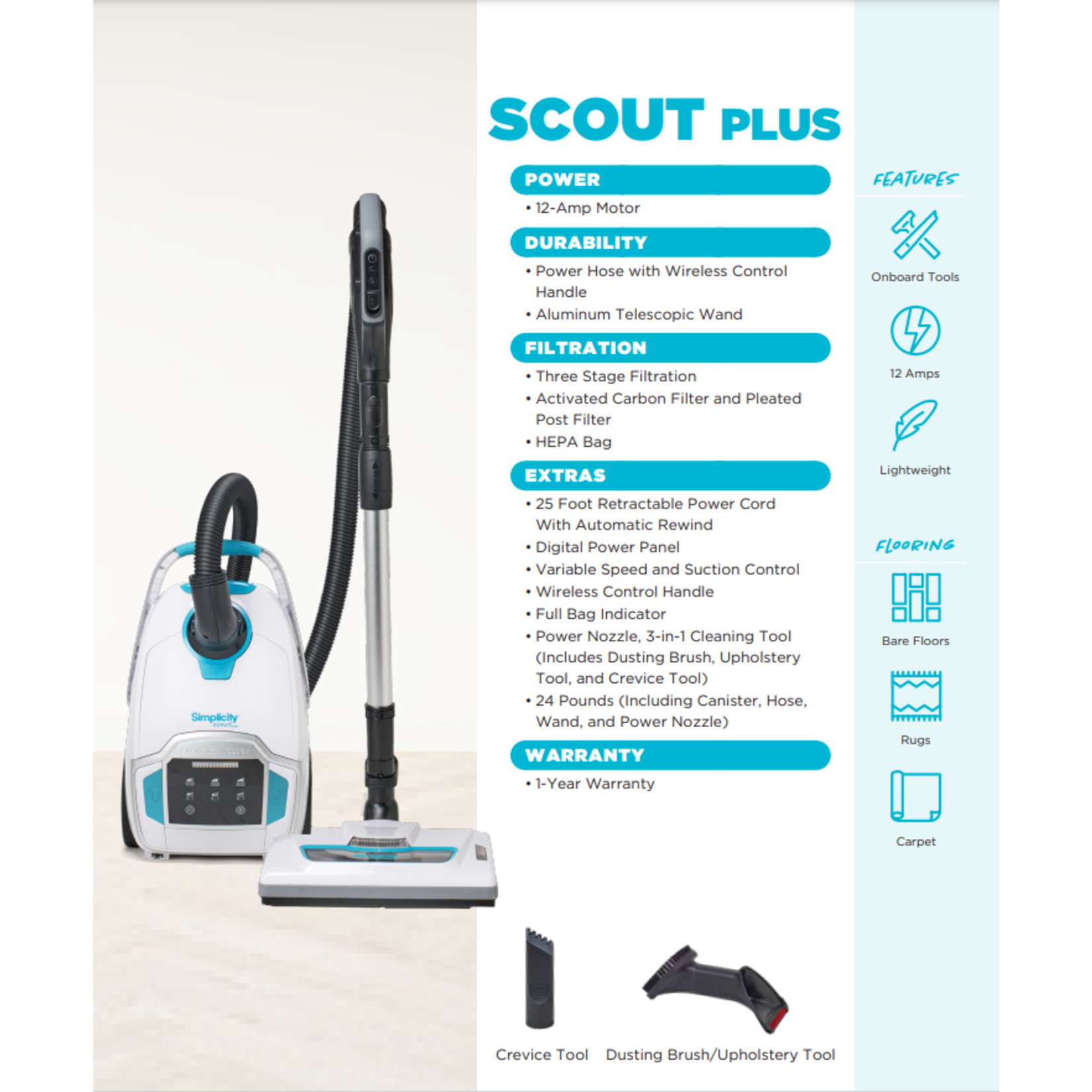 Simplicity Simplicity Scout Plus Fully Powered Canister Vacuum