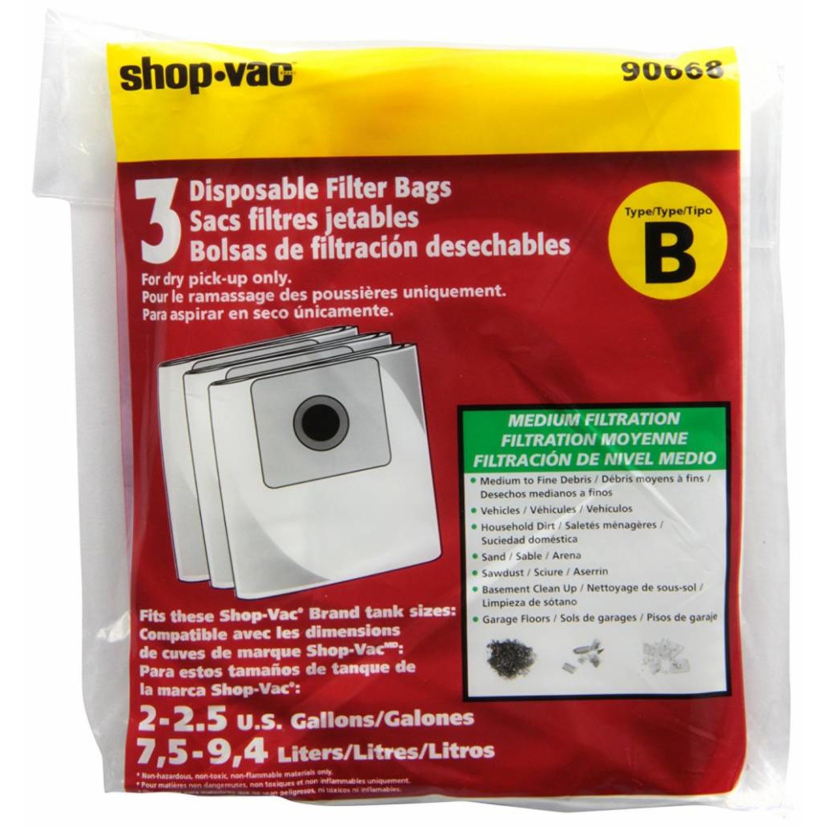 Shop Vac Type "B" Paper Vacuum Bags - 3pk