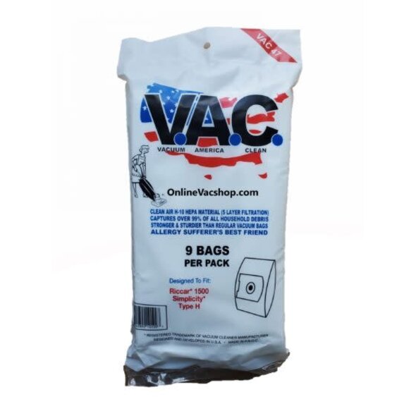 Riccar Riccar 1500, 1700, 1800 Type H HEPA Vacuum Bags - 9-Pack