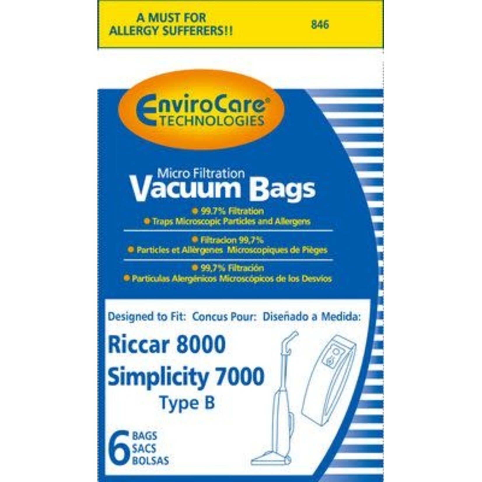 DVC Riccar Replacement 7000, 8000 Type "B" Paper Vacuum Bags - 6pk