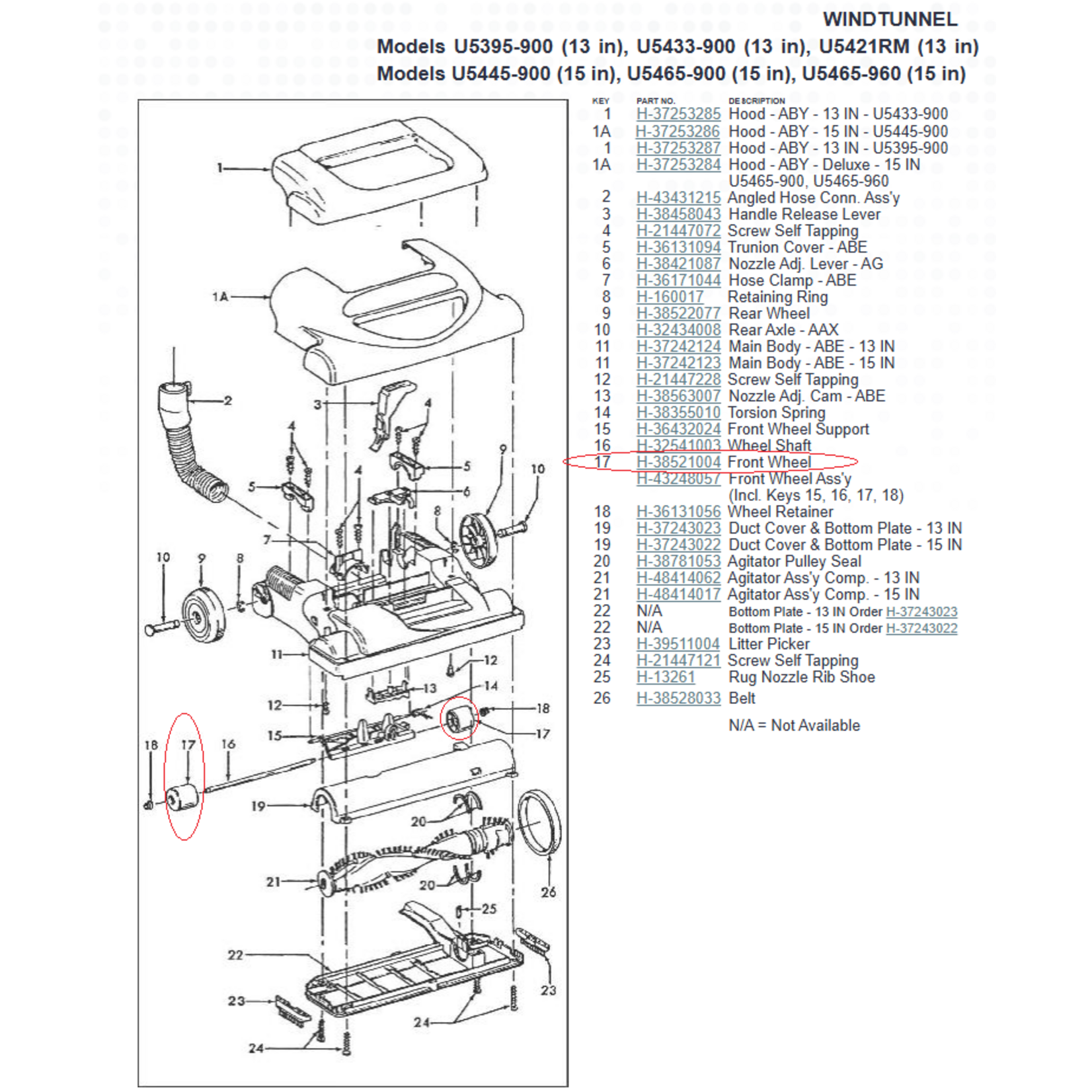 Hoover Hoover 38521004 Front Wheel for WindTunnel Uprights