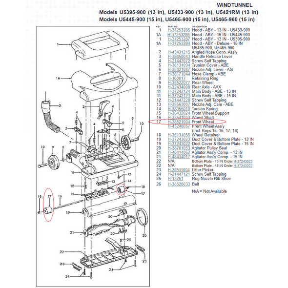 Hoover Hoover 38521004 Front Wheel for WindTunnel Uprights