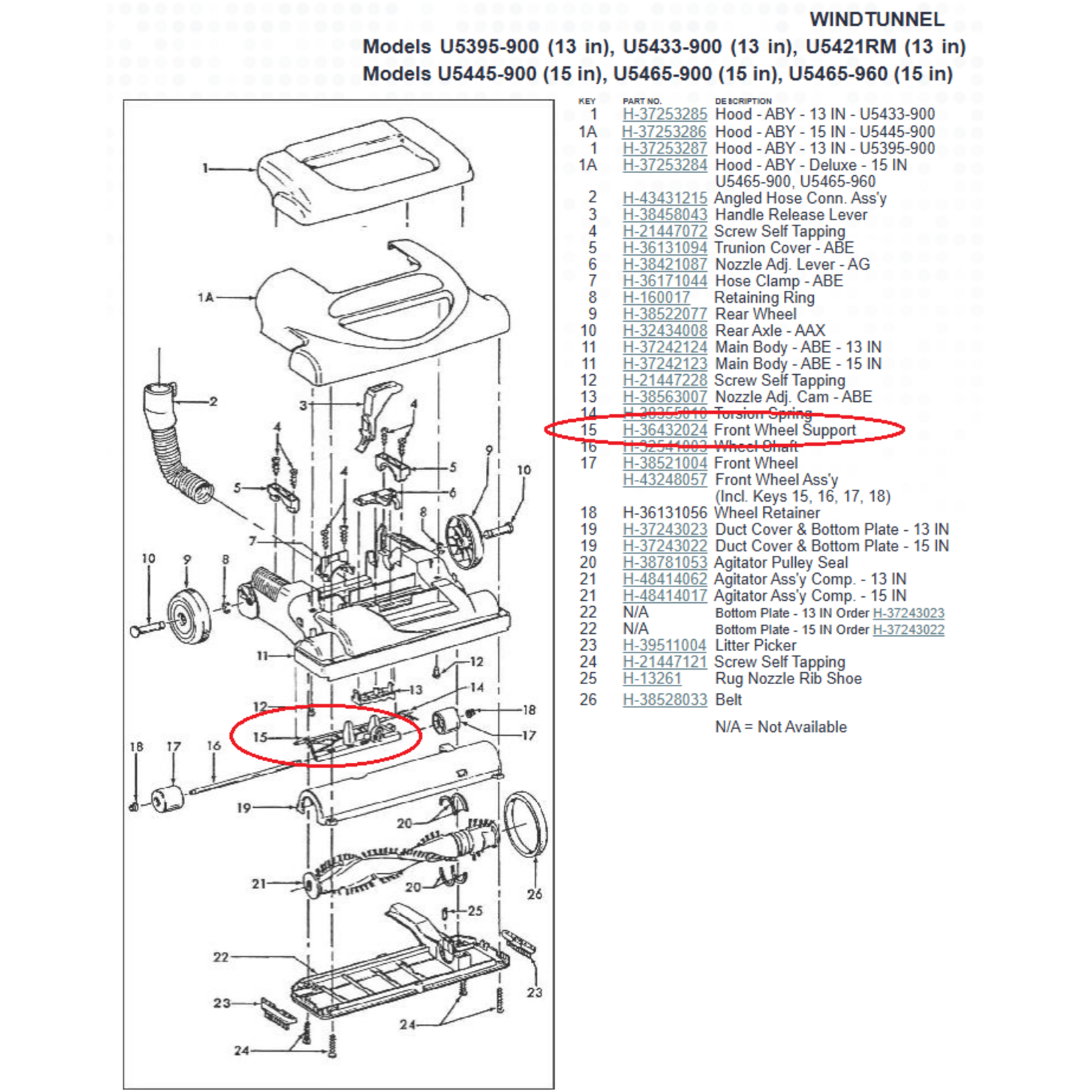 Hoover Hoover Front Wheel Support - Windtunnel