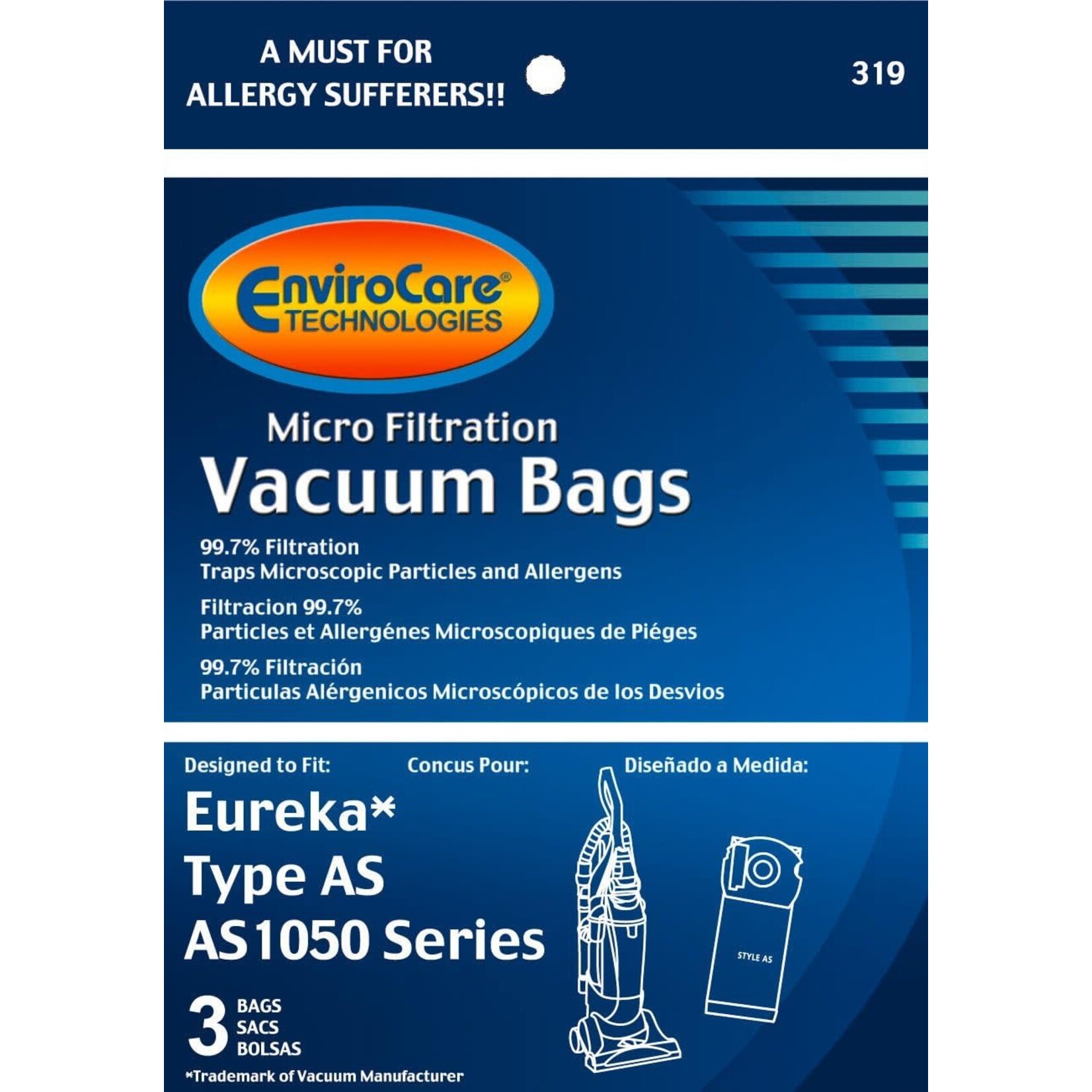 DVC Eureka Style "AS" Vacuum Bags - 3pk