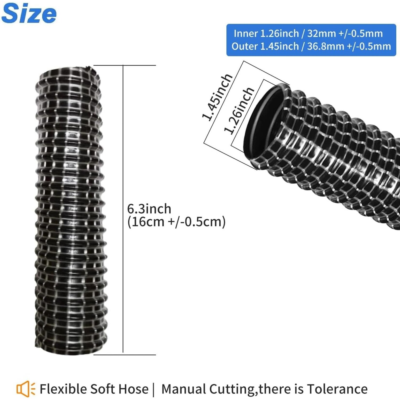 Shark Shark Lower Nozzle Hose for Rocket HV300, HV301, HV302, HV305, HV320, HV321 Vacuum Cleaner Soft Duct Hose 6" x 1.25" 2pcs