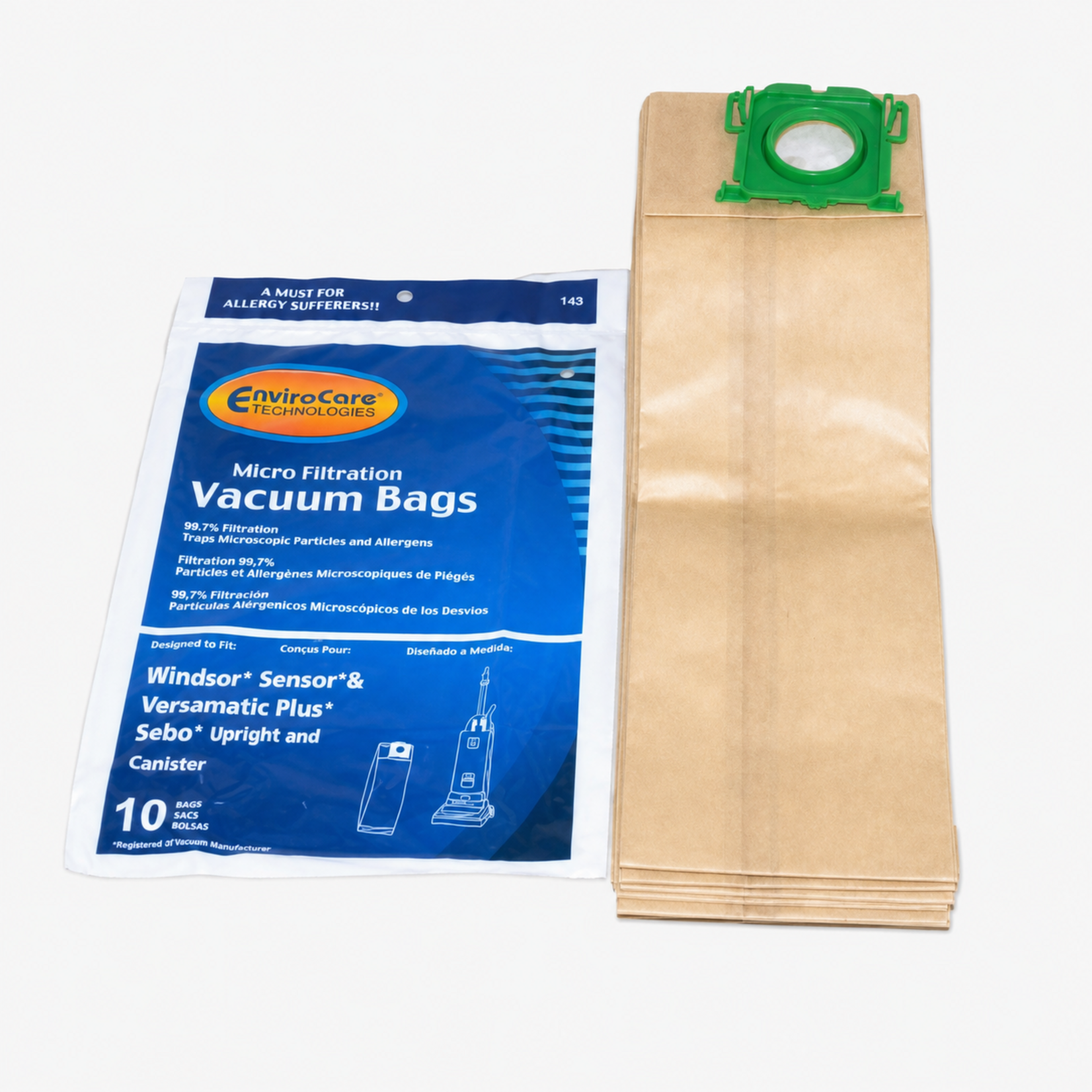 Windsor EnviroCare A143 Vacuum Bags for Windsor Sensor & SEBO Automatic X, 10 Pack