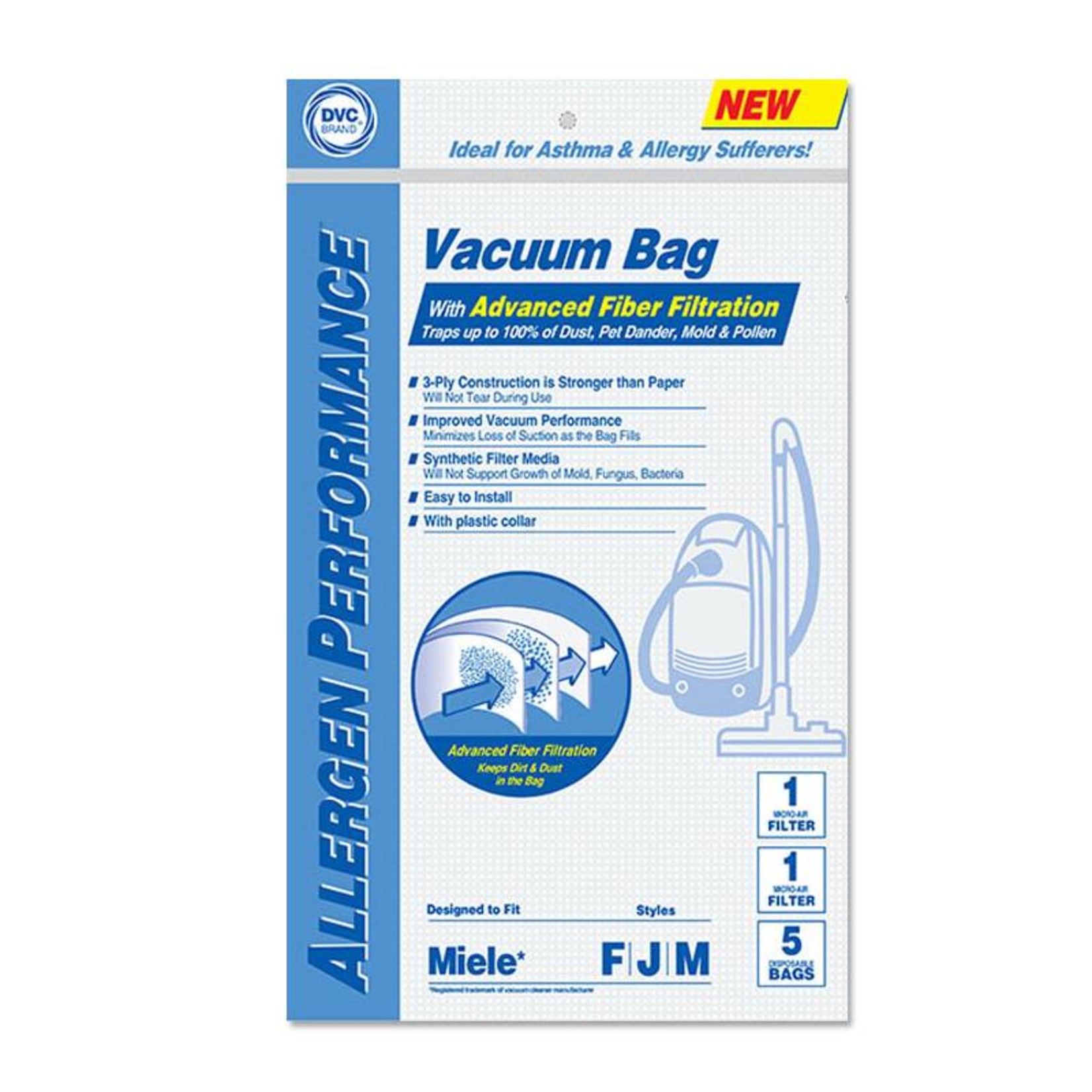 DVC DVC Miele Style "F, J, M" Vacuum Bag (5pk + 2 Filter)