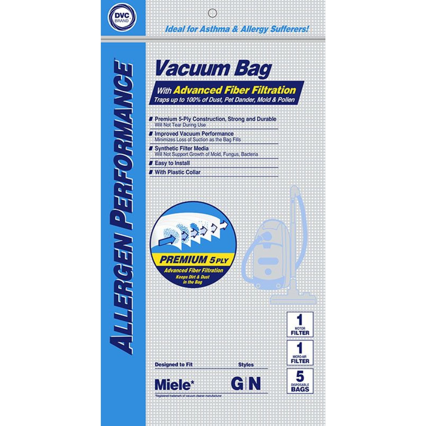 DVC DVC Miele Style "GN" Bag (5pk + 2 Filter)
