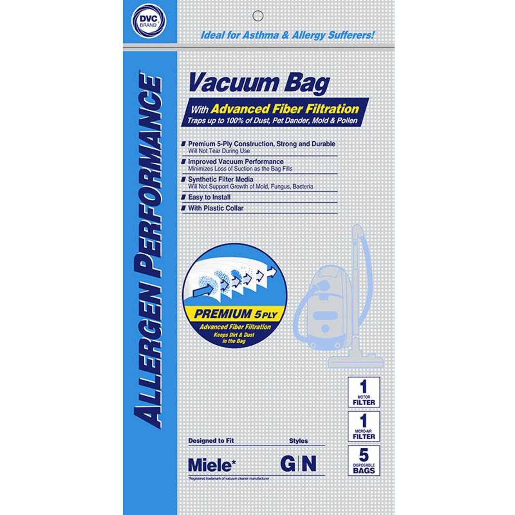 DVC DVC Miele Style "GN" Bag (5pk + 2 Filter)