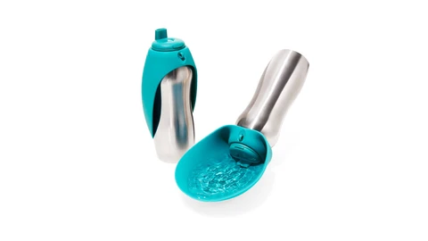 Messy Mutts Stainless Travel Bottle with Silicone Flip Up Bowl, 24oz