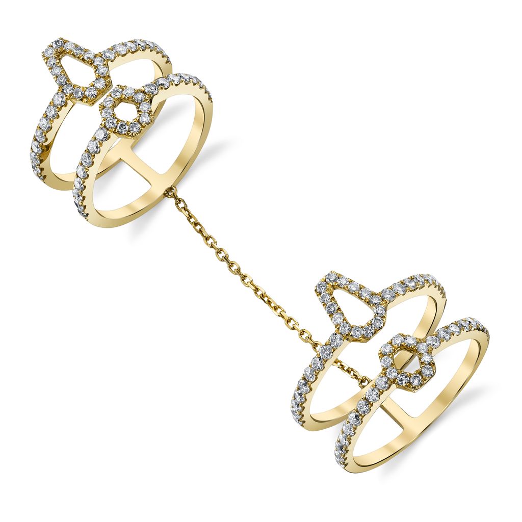 18k Yellow Gold Diamond Hexagon Double Chain Ring Br 1 52cts Diamonds Borgioni