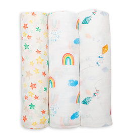Lulujo Swaddle Blanket Bamboo Cotton 3pk - High In The Sky